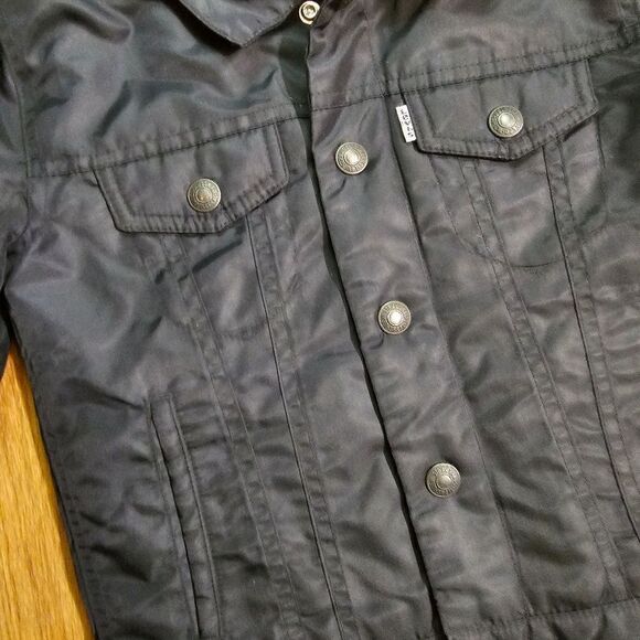 Levi's Bomber Jacket Quilted Synthetic Fill Kids Size 6 Black Orange Snap Button - Picture 4 of 8